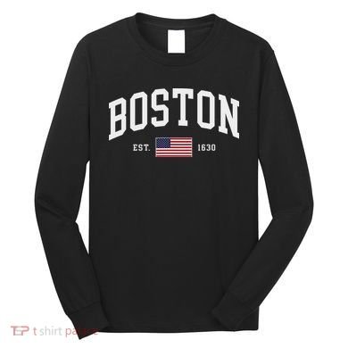 Boston Massachusetts July 4th Us Flag Retro Throwback Long Sleeve Shirt