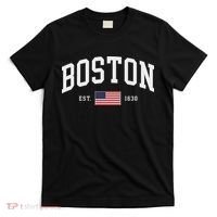 Boston Massachusetts July 4th Us Flag Retro Throwback T-Shirt thumb 0