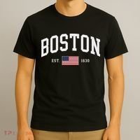 Boston Massachusetts July 4th Us Flag Retro Throwback T-Shirt thumb 3