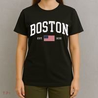 Boston Massachusetts July 4th Us Flag Retro Throwback T-Shirt thumb 4