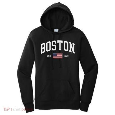 Boston Massachusetts July 4th Us Flag Retro Throwback Women's Hoodie