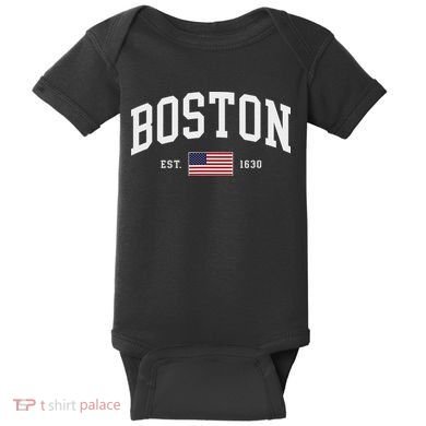 Boston Massachusetts July 4th Us Flag Retro Throwback Baby Bodysuit