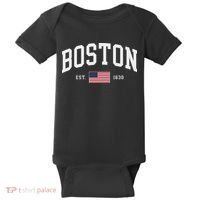 Boston Massachusetts July 4th Us Flag Retro Throwback Baby Bodysuit thumb 0