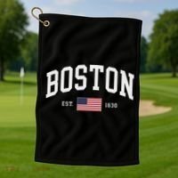 Boston Massachusetts July 4th Us Flag Retro Throwback Golf Towel thumb 1