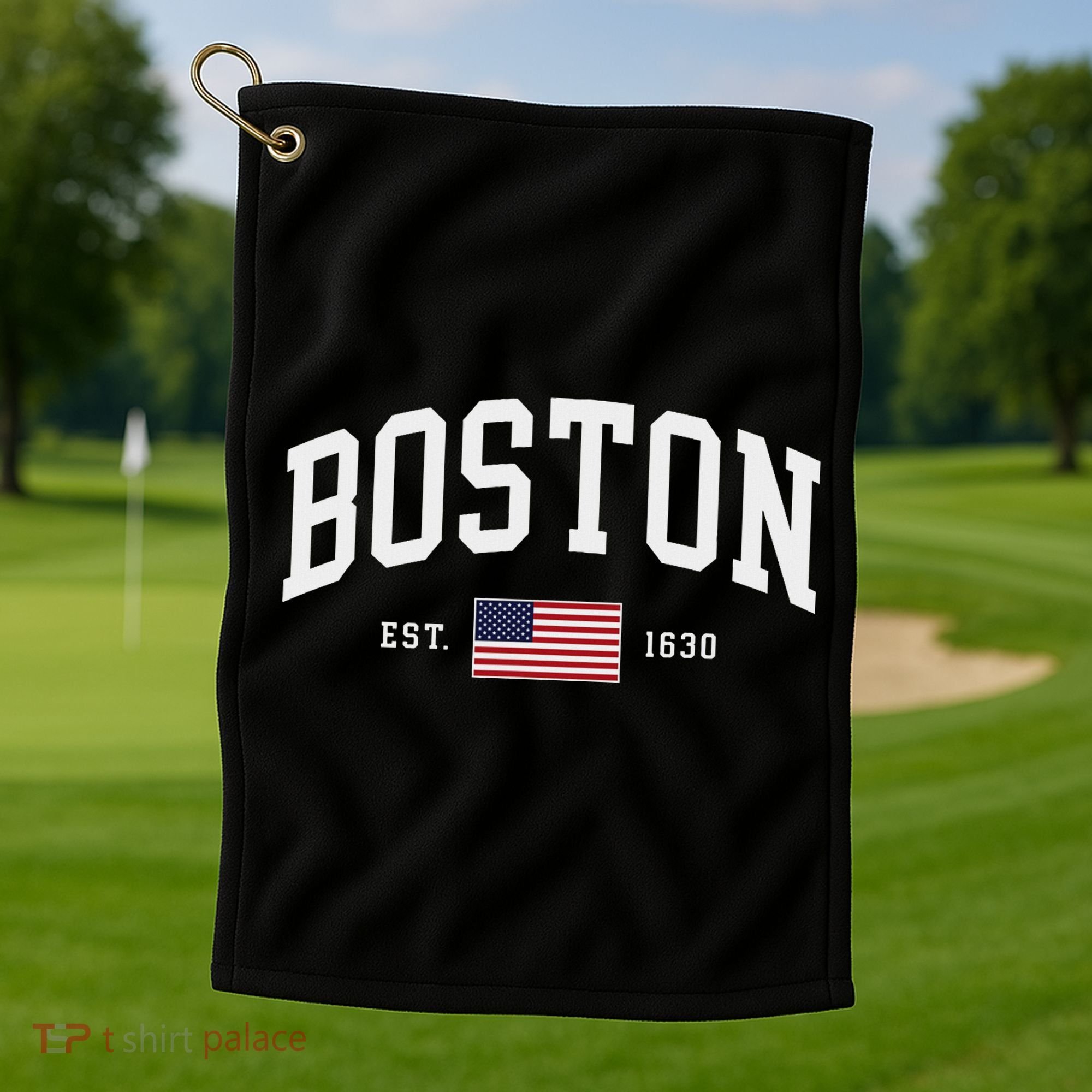 Boston Massachusetts July 4th Us Flag Retro Throwback Golf Towel