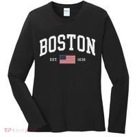Boston Massachusetts July 4th Us Flag Retro Throwback Women's Long Sleeve Shirt thumb 0