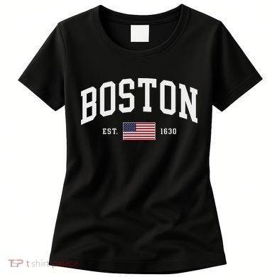 Boston Massachusetts July 4th Us Flag Retro Throwback Women's T-Shirt