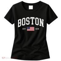 Boston Massachusetts July 4th Us Flag Retro Throwback Women's T-Shirt thumb 0