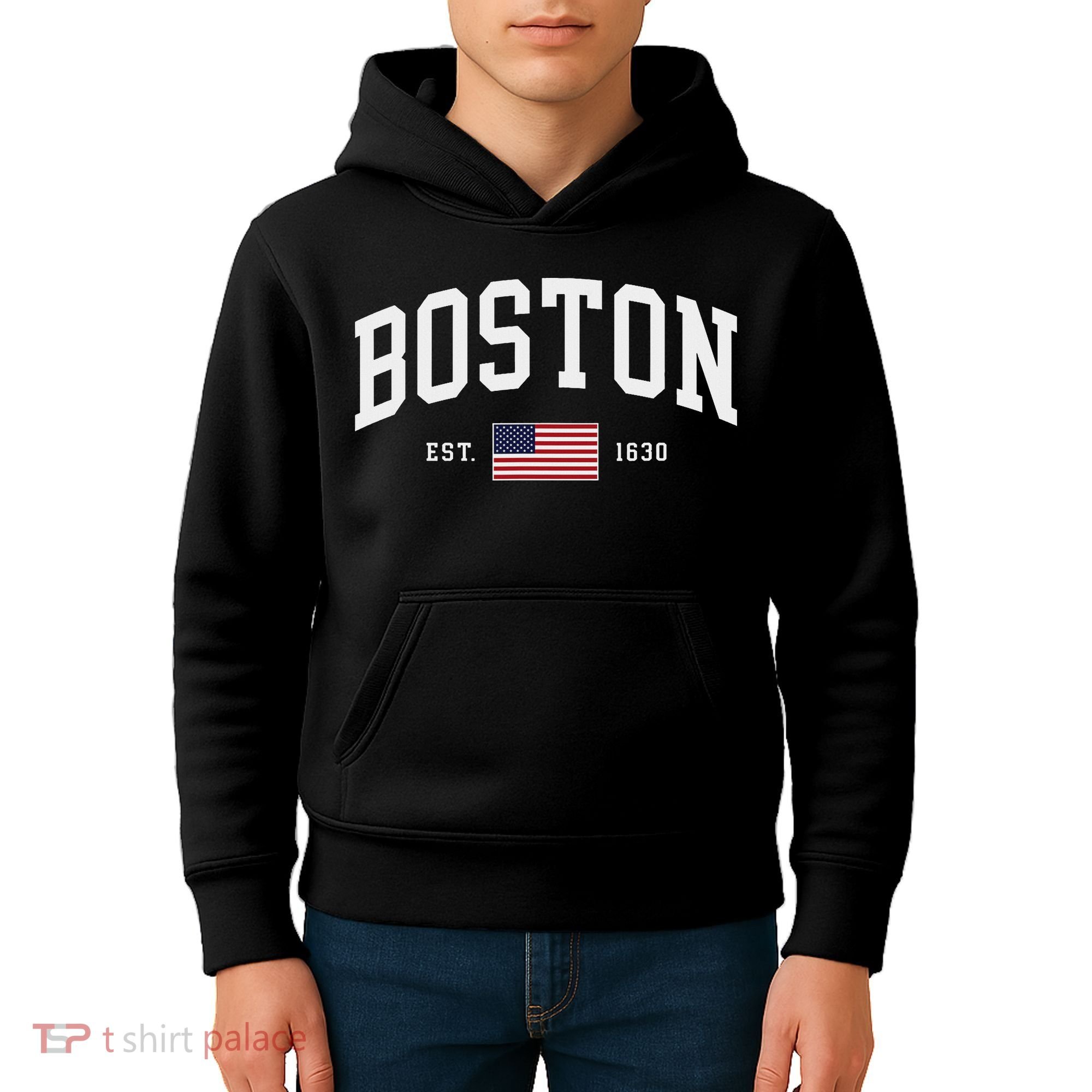 Boston Massachusetts July 4th Us Flag Retro Throwback Kids Hoodie