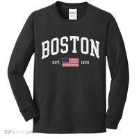 Boston Massachusetts July 4th Us Flag Retro Throwback Kids Long Sleeve Shirt thumb 0