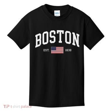 Boston Massachusetts July 4th Us Flag Retro Throwback Kids T-Shirt