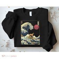Belgian Malinois Japanese Kanagawa Wave Funny Surf Dog Sweatshirt thumb 2