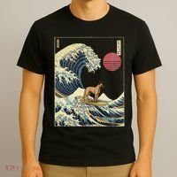 Belgian Malinois Japanese Kanagawa Wave Funny Surf Dog T-Shirt thumb 3