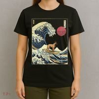 Belgian Malinois Japanese Kanagawa Wave Funny Surf Dog T-Shirt thumb 4