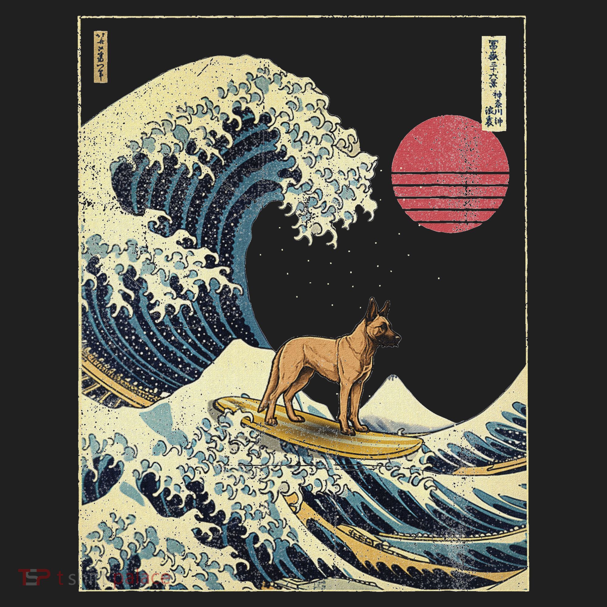 Belgian Malinois Japanese Kanagawa Wave Funny Surf Dog Beanie