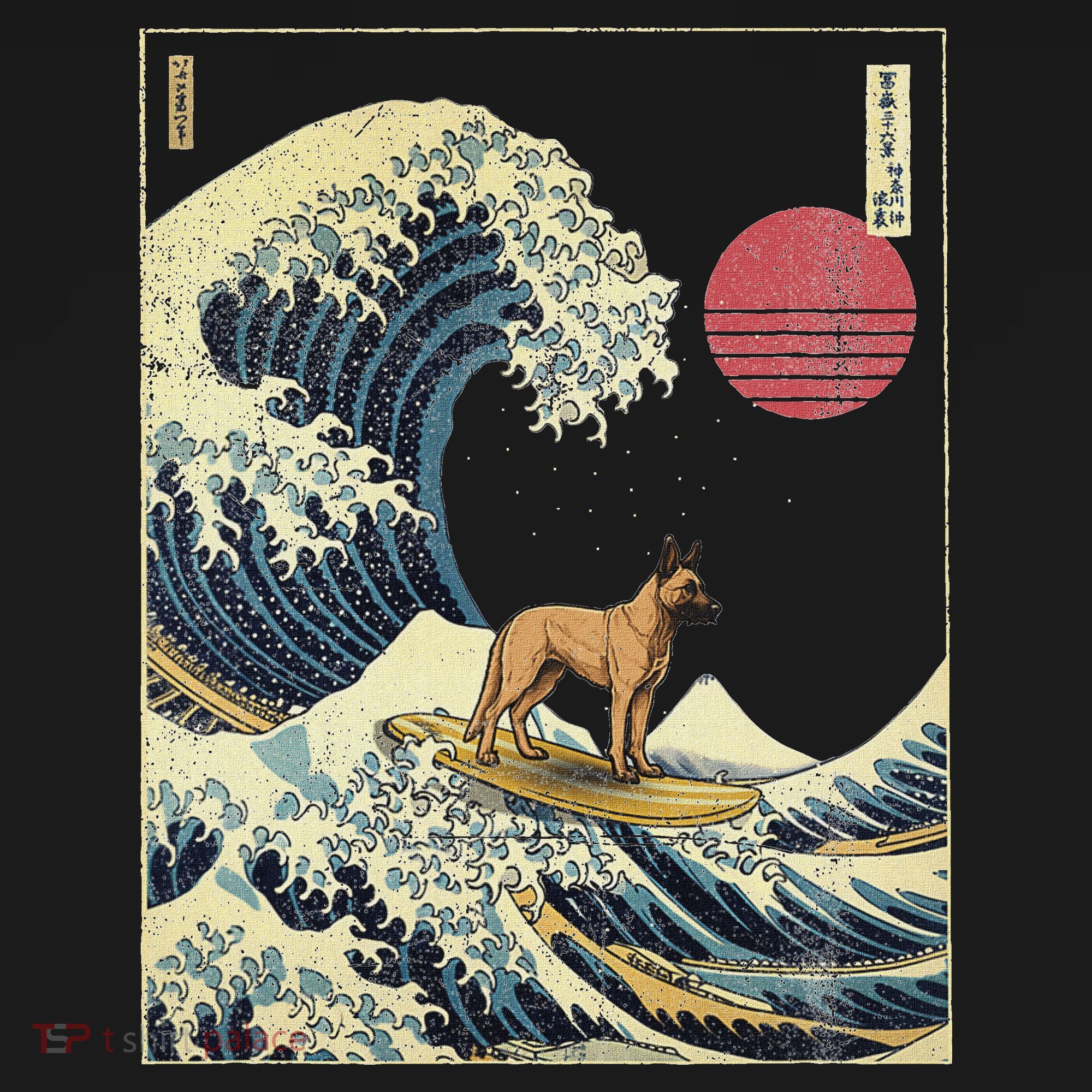 Belgian Malinois Japanese Kanagawa Wave Funny Surf Dog Women's Hoodie