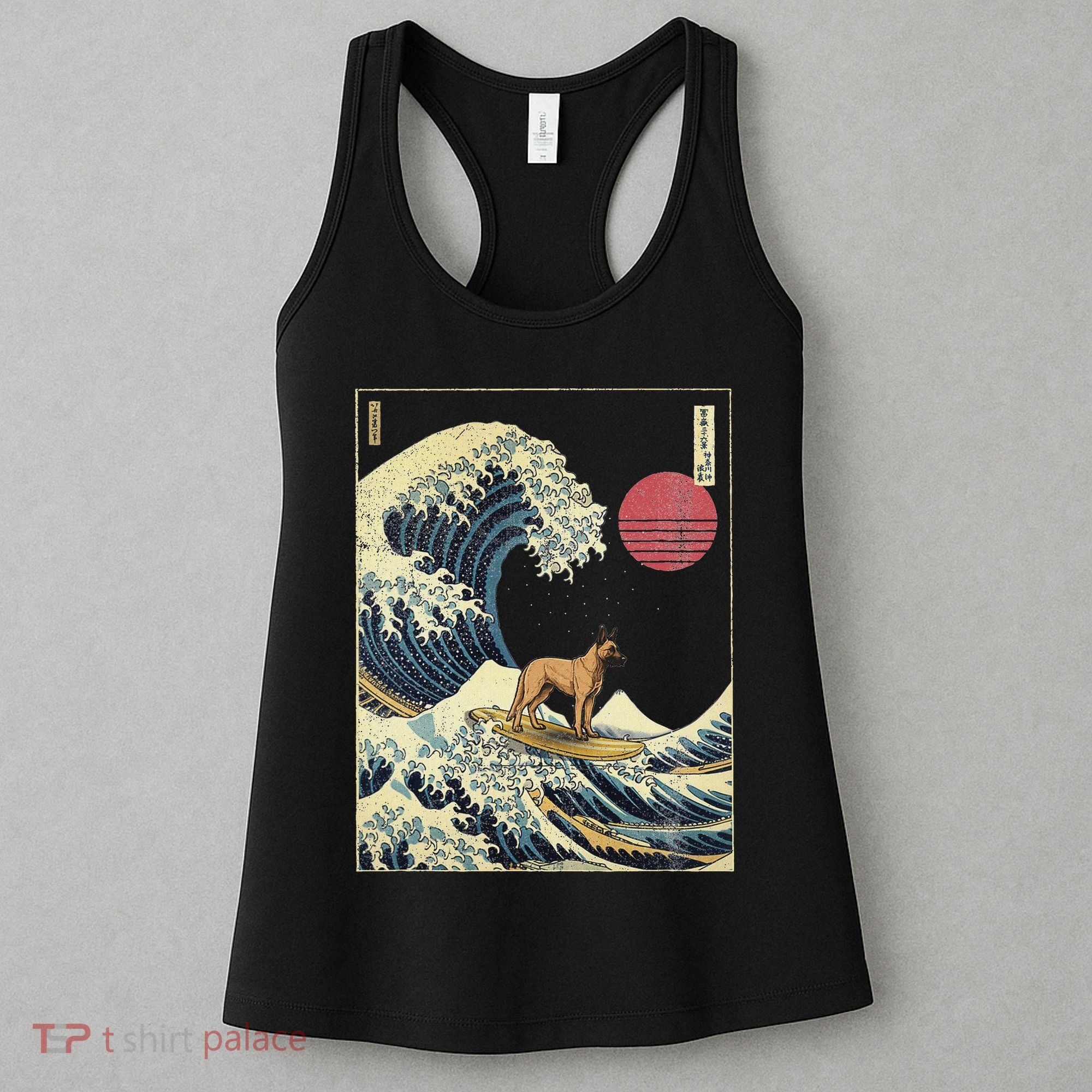 Belgian Malinois Japanese Kanagawa Wave Funny Surf Dog Women's Tank Top