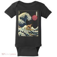 Belgian Malinois Japanese Kanagawa Wave Funny Surf Dog Baby Bodysuit thumb 0