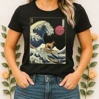 Belgian Malinois Japanese Kanagawa Wave Funny Surf Dog Women's T-Shirt thumb 2