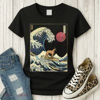Belgian Malinois Japanese Kanagawa Wave Funny Surf Dog Women's T-Shirt thumb 3