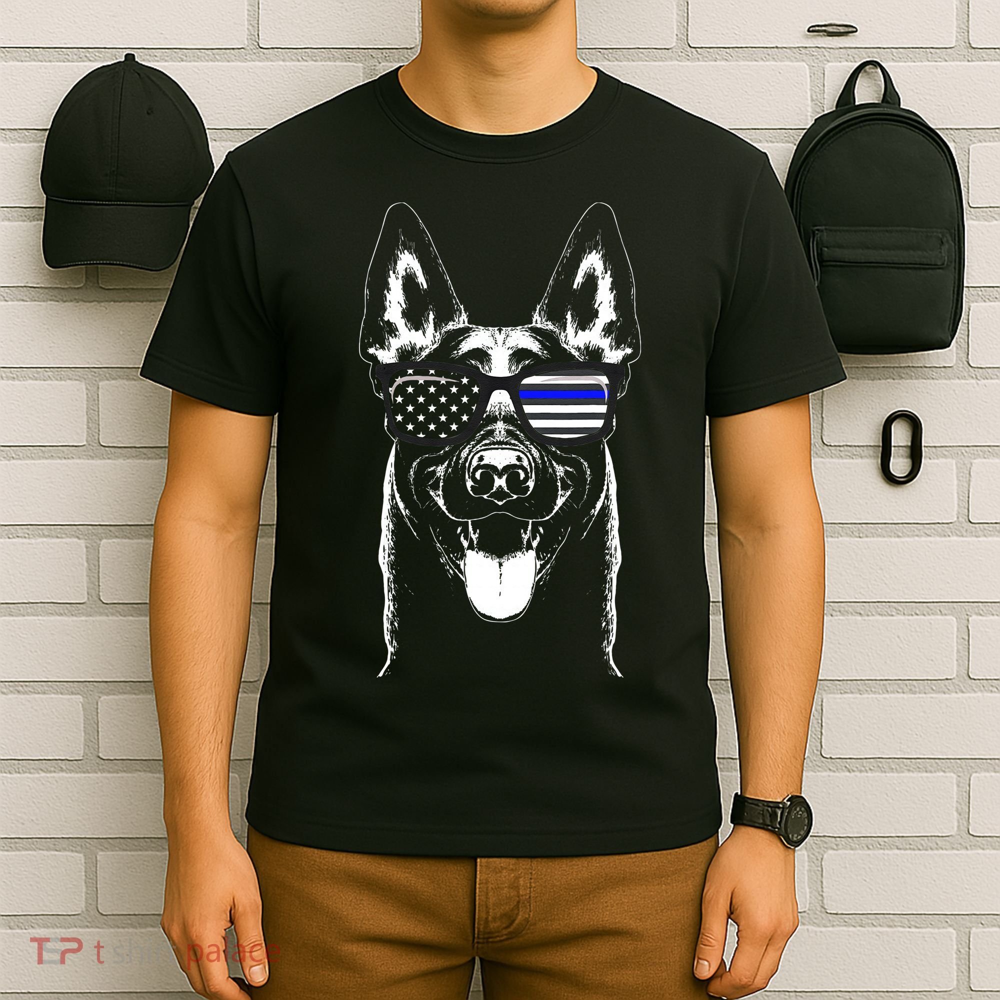 Belgian Malinois K9 Unit Thin Blue Line Flag Police Gift T-Shirt