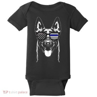 Belgian Malinois K9 Unit Thin Blue Line Flag Police Gift Baby Bodysuit