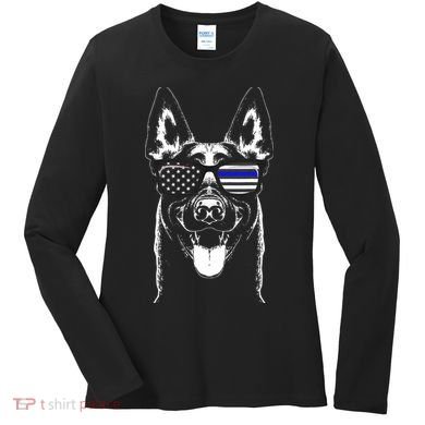 Belgian Malinois K9 Unit Thin Blue Line Flag Police Gift Women's Long Sleeve Shirt