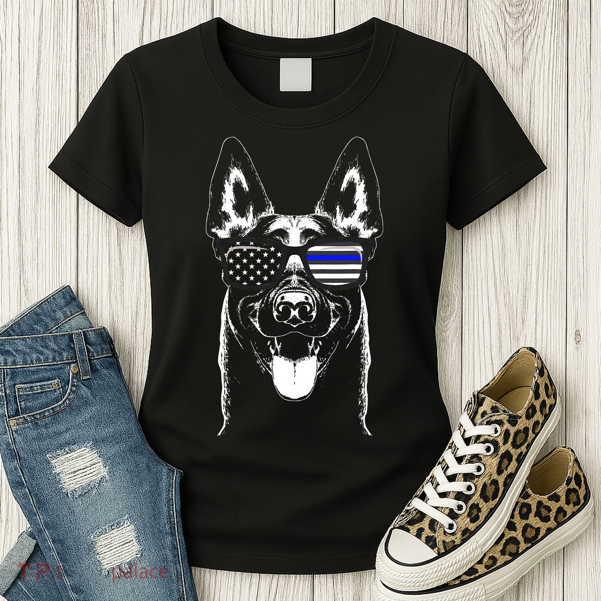 Belgian Malinois K9 Unit Thin Blue Line Flag Police Gift Women's T-Shirt