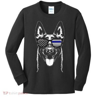 Belgian Malinois K9 Unit Thin Blue Line Flag Police Gift Kids Long Sleeve Shirt