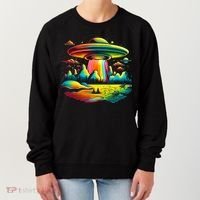 Bright Mountain Lake Camping Visitor UFO Alien Retro Women's Sweatshirt thumb 0