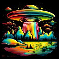 Bright Mountain Lake Camping Visitor UFO Alien Retro Bucket Hat thumb 4