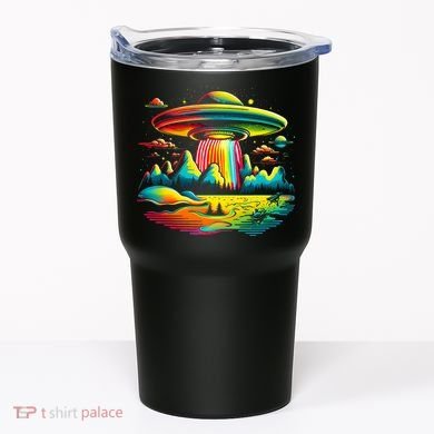 Bright Mountain Lake Camping Visitor UFO Alien Retro Tumbler