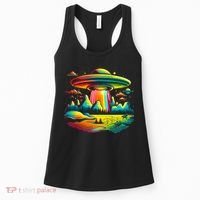 Bright Mountain Lake Camping Visitor UFO Alien Retro Women's Tank Top thumb 0