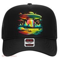 Bright Mountain Lake Camping Visitor UFO Alien Retro Hat thumb 0