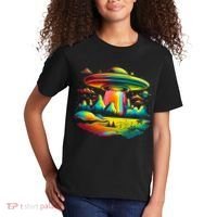 Bright Mountain Lake Camping Visitor UFO Alien Retro Kids T-Shirt thumb 2