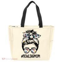 Bowling Mom Life Mothers Day Messy Bun Glasses Gift Tote Bag thumb 0
