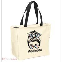 Bowling Mom Life Mothers Day Messy Bun Glasses Gift Tote Bag thumb 2