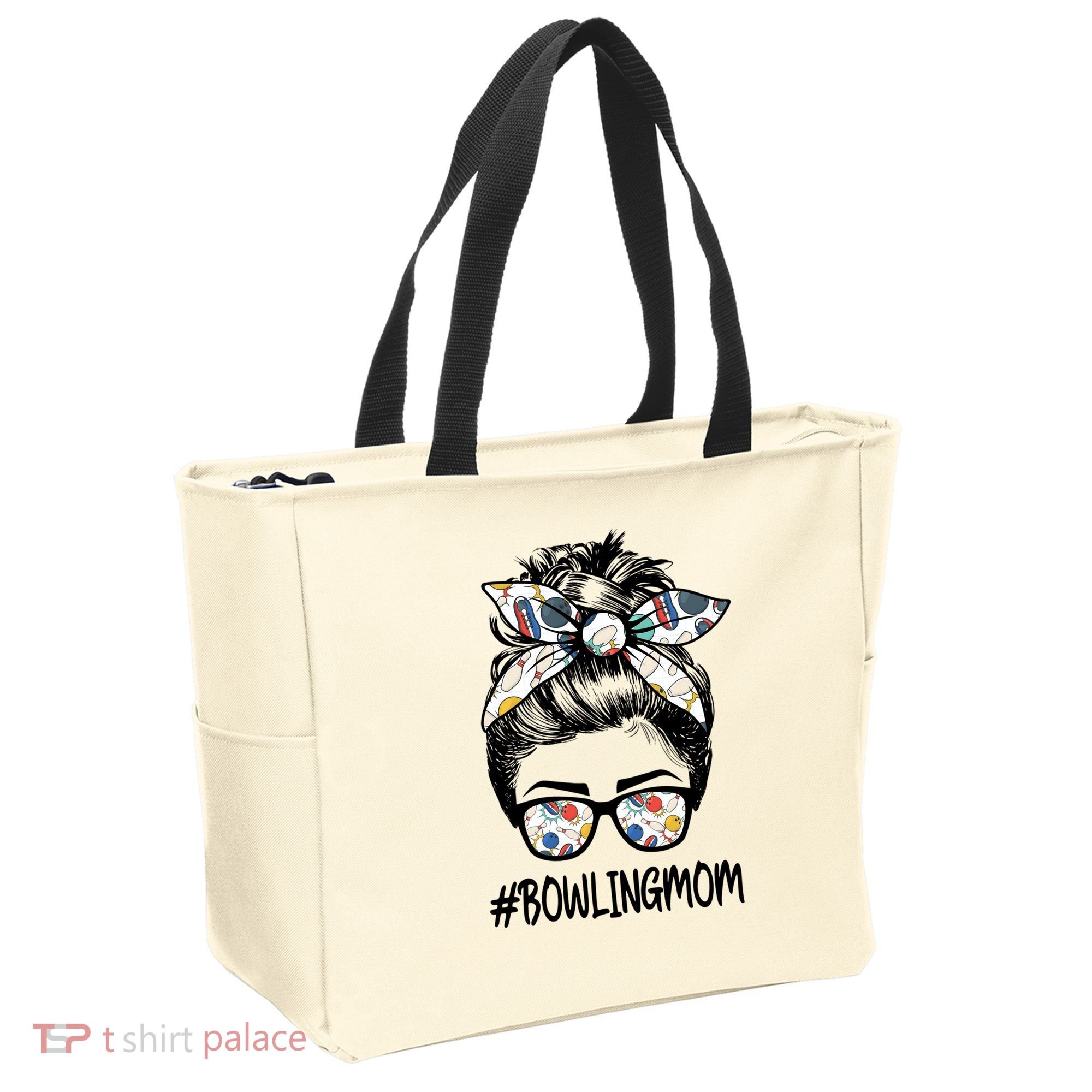 Bowling Mom Life Mothers Day Messy Bun Glasses Gift Tote Bag