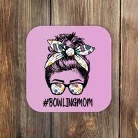 Bowling Mom Life Mothers Day Messy Bun Glasses Gift Coaster thumb 0