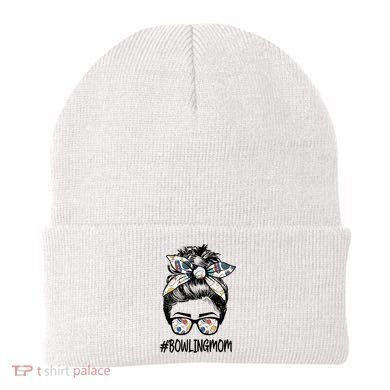 Bowling Mom Life Mothers Day Messy Bun Glasses Gift Beanie