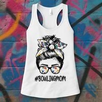Bowling Mom Life Mothers Day Messy Bun Glasses Gift Women's Tank Top thumb 3