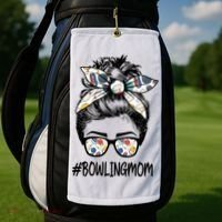 Bowling Mom Life Mothers Day Messy Bun Glasses Gift Golf Towel thumb 2