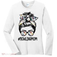 Bowling Mom Life Mothers Day Messy Bun Glasses Gift Women's Long Sleeve Shirt thumb 0