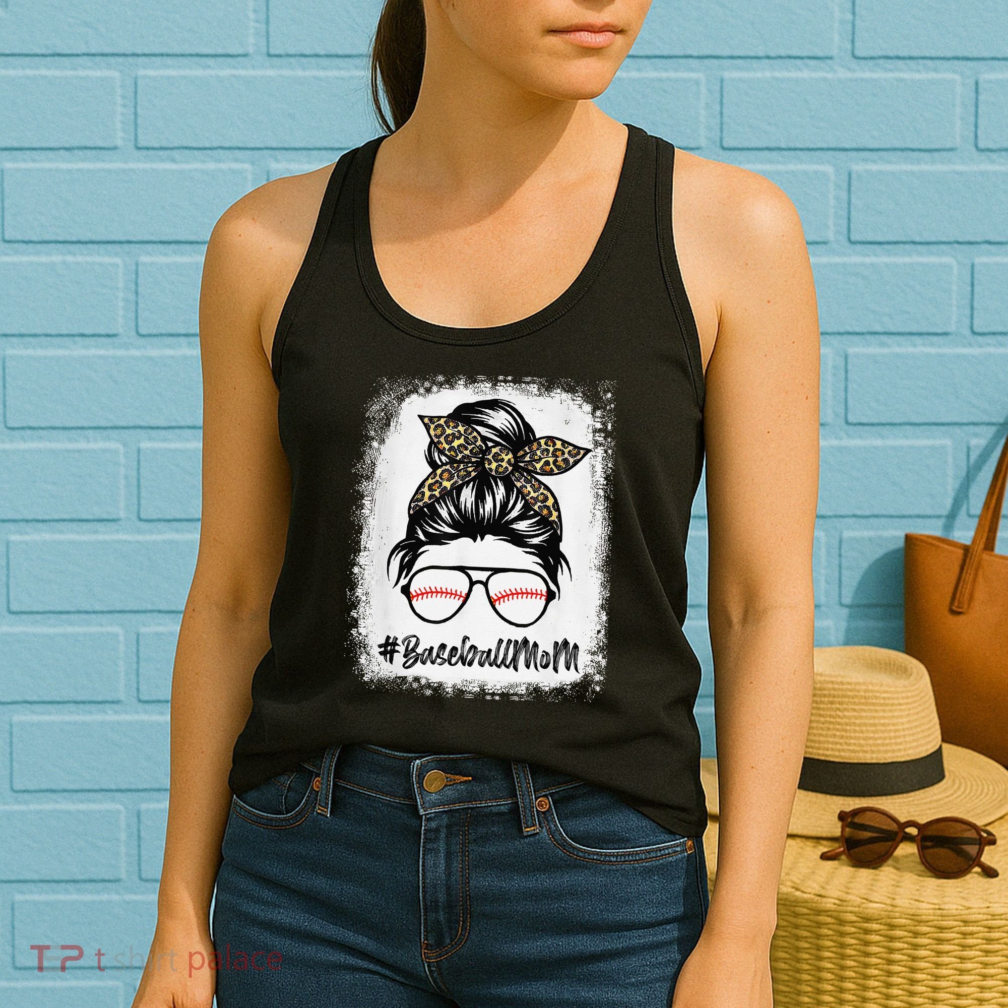 Baseball Mom Leopard Mothers Day Women Baseball Mama Women's Tank Top