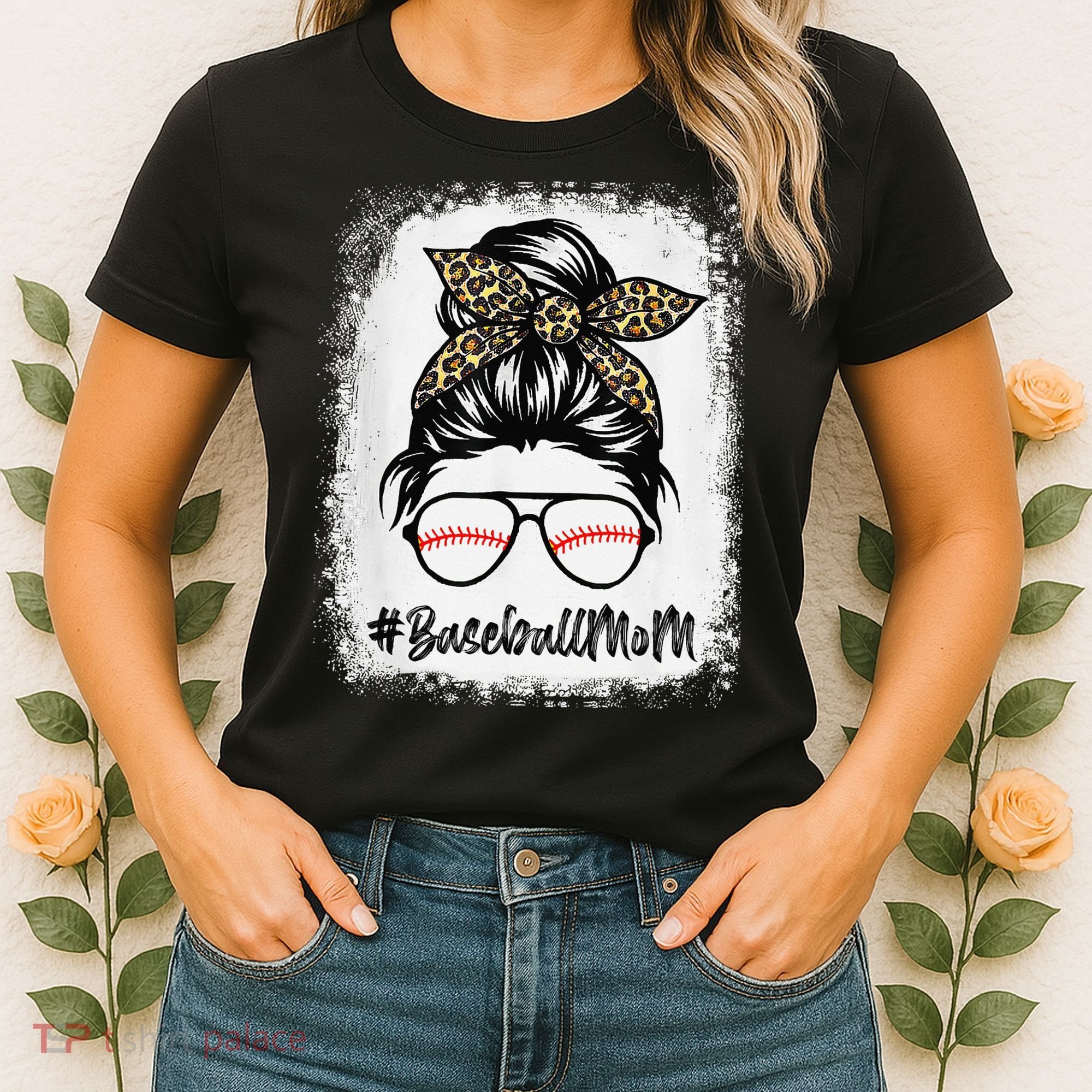 Baseball Mom Leopard Mothers Day Women Baseball Mama Women's T-Shirt
