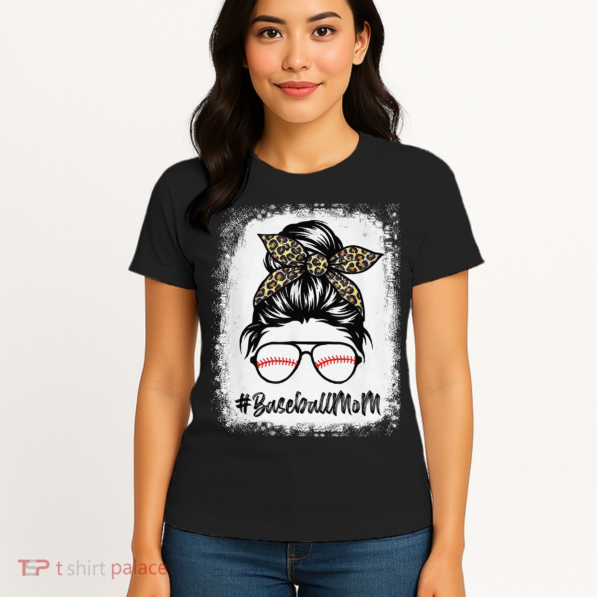 Baseball Mom Leopard Mothers Day Women Baseball Mama Women's T-Shirt