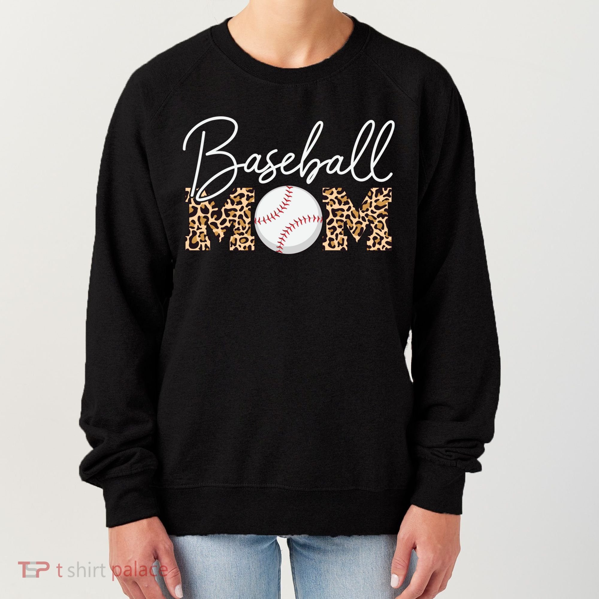 Baseball Mom - Leopard Print Cursive Script Women's Sweatshirt