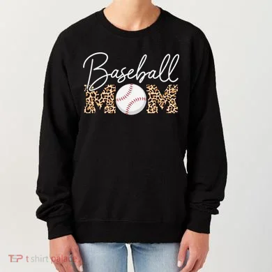 Baseball Mom - Leopard Print Cursive Script Women's Sweatshirt
