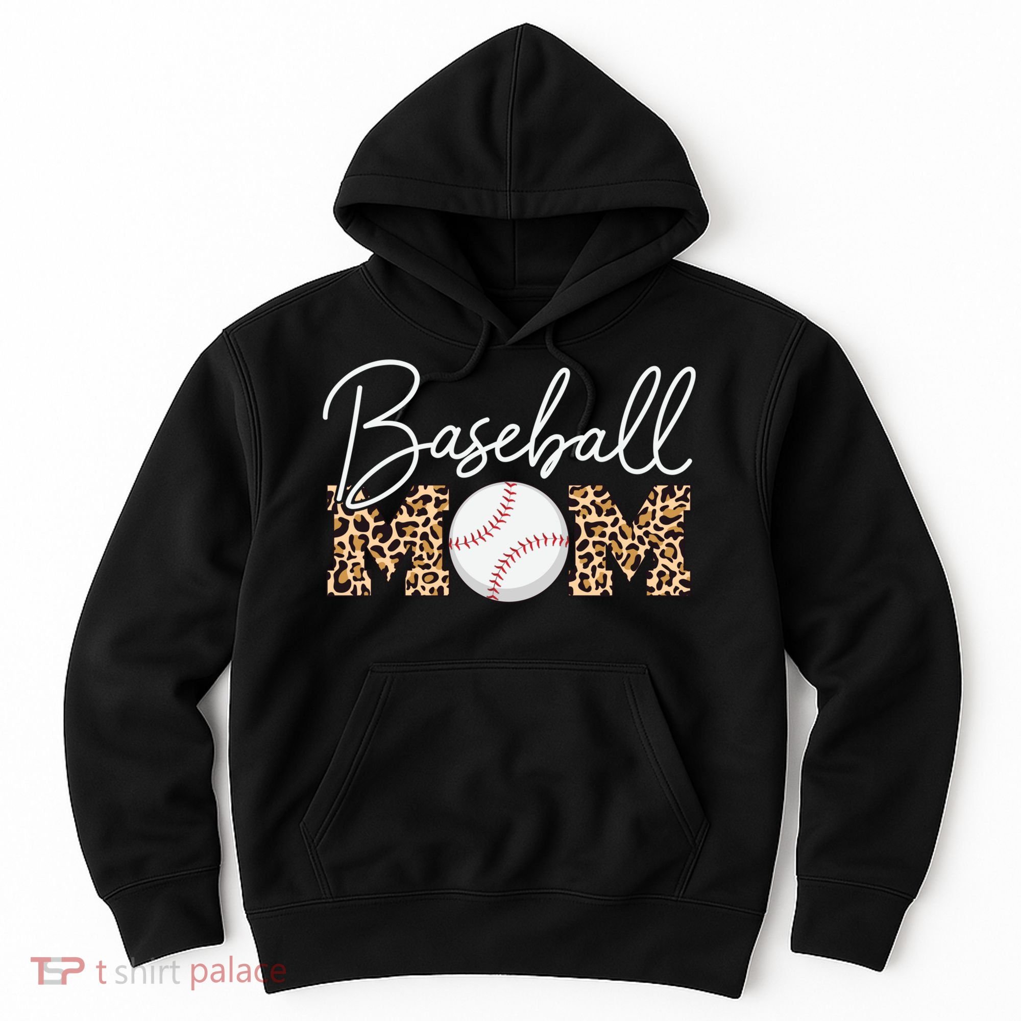 Baseball Mom - Leopard Print Cursive Script Hoodie