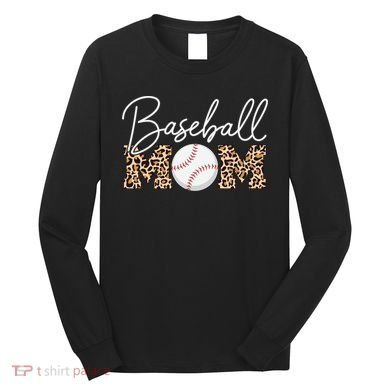 Baseball Mom - Leopard Print Cursive Script Long Sleeve Shirt